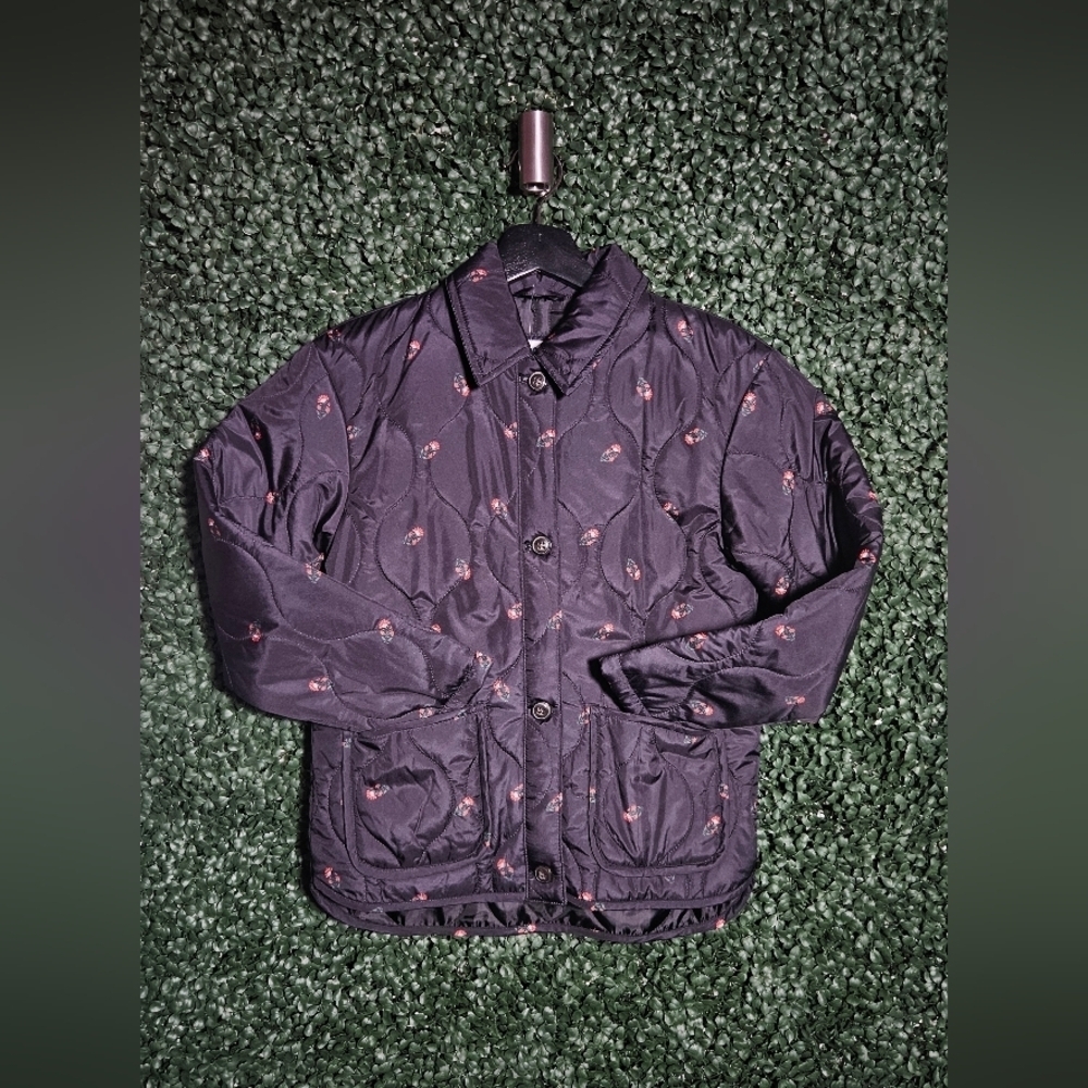 Old Navy Black Quilted Jacket with Red Details